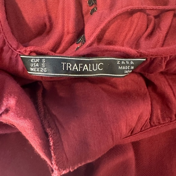 EUC ZARA Trafaluc collection vinaccio color w black embroidery mini dress Sz S - Picture 11 of 15